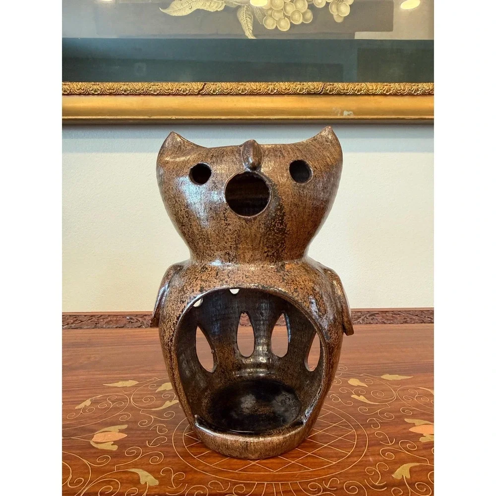 Vintage A.R. Cole‎ Pottery Owl Lantern, Sanford NC Studio Pottery
